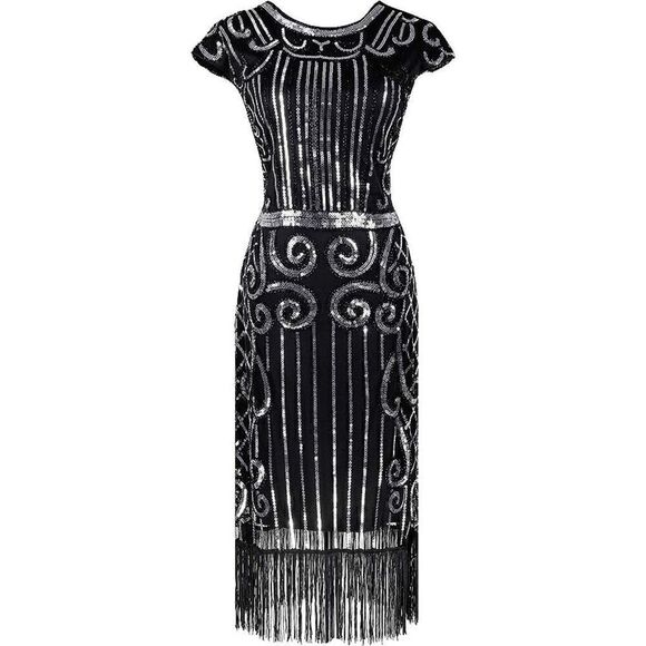 ✨ Flapper Great Gatsby Roaring 1920s Retro Tassel Fringe Sequin Dress NEW - Picture 7 of 16